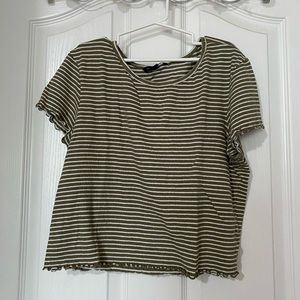 american eagle ribbed green/white striped crop top
